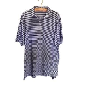 Peter Millar Summer Comfort Purple & White Striped Polo Shirt - Size Large
